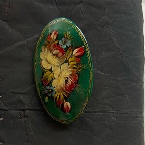 Vintage Russian Hand painted floral Brooch Lacquer flower pin